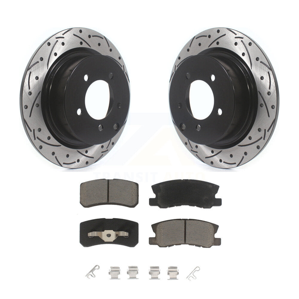 Drilled Slot Brake Rotor Ceramic Pad Rear Kit For Mitsubishi Jeep Lancer Patriot