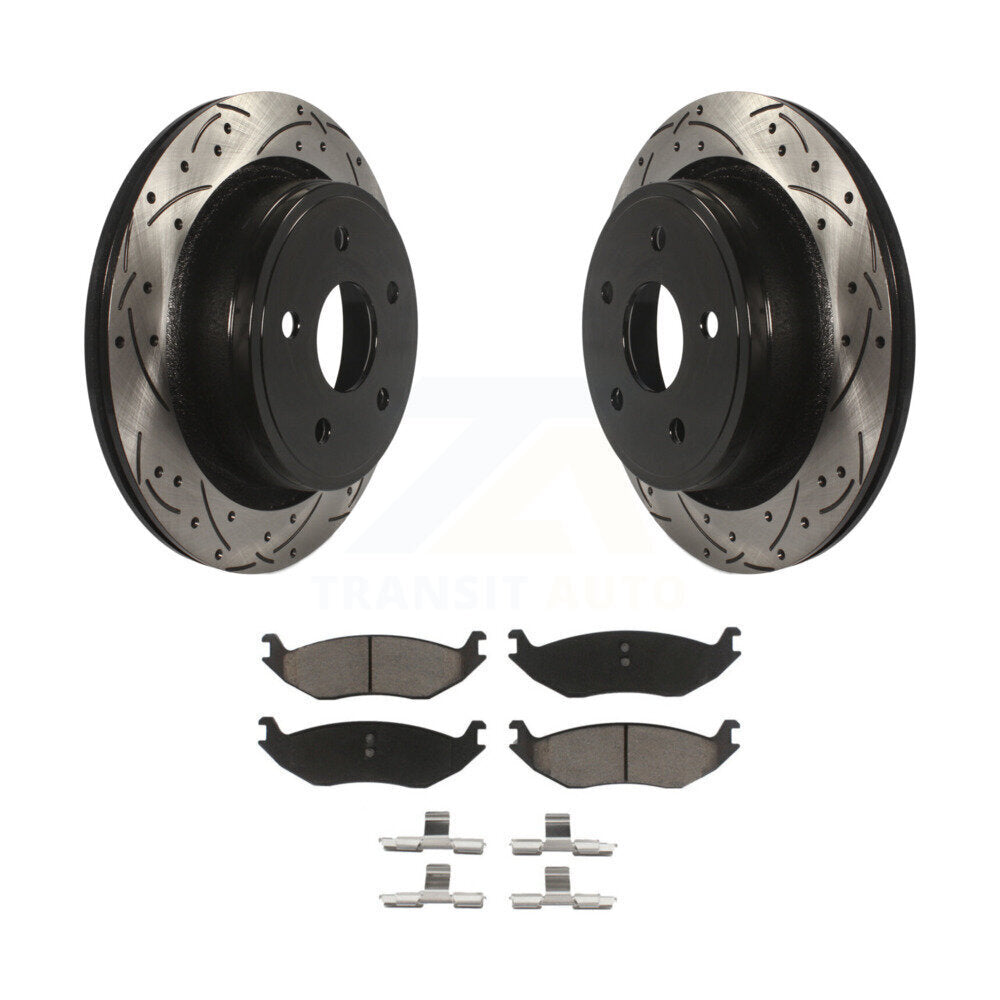 Drilled Slot Brake Rotor Ceramic Pad Rear Kit For Ram 1500 Classic Dodge Durango