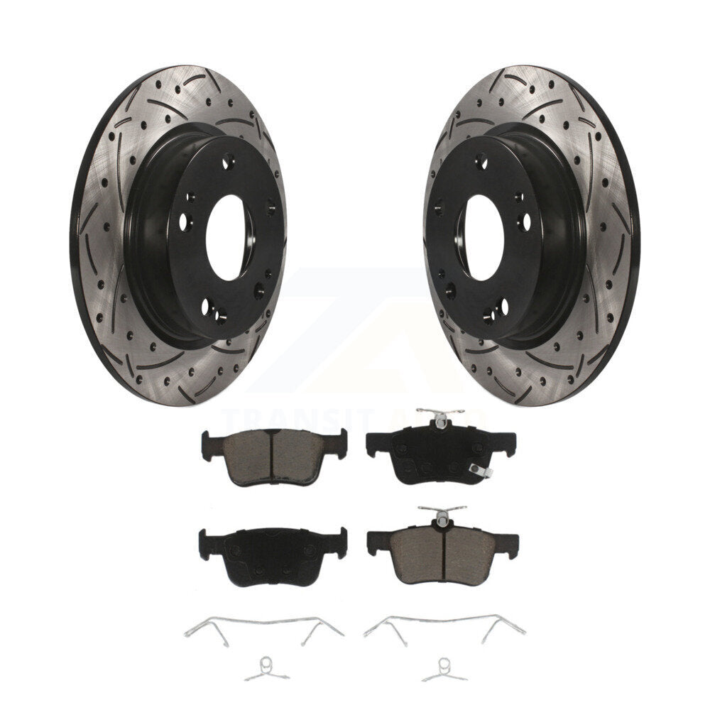 Coated Drilled Slotted Disc Brake Rotor And Ceramic Pad Rear Kit For Honda Civic