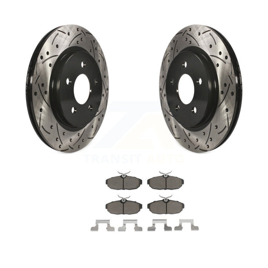 Coated Drilled Slotted Disc Brake Rotors & Ceramic Pad Rear Kit For Ford Mustang