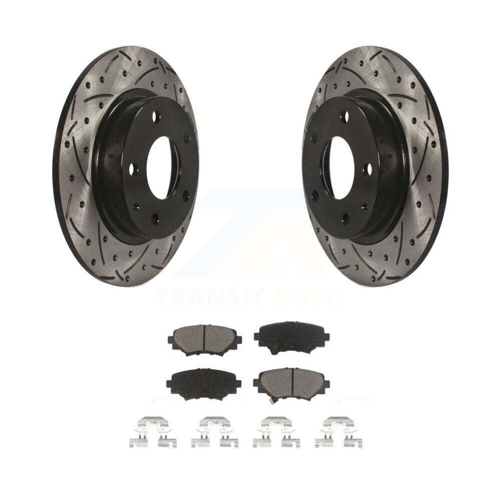 Coated Drilled Slotted Disc Brake Rotor & Ceramic Pad Rear Kit For Mazda 3 Sport
