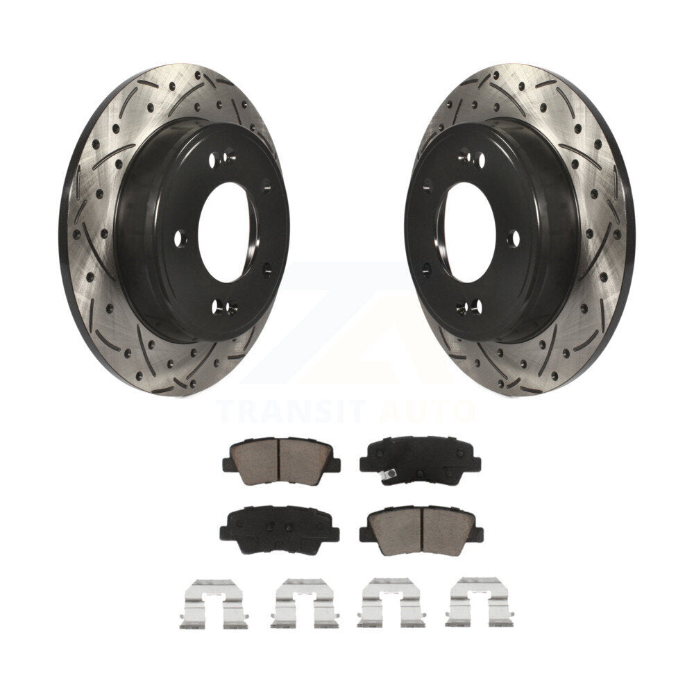 Drill Slot Brake Rotor Ceramic Pad Rear Kit For Hyundai Elantra Kia GT Soul Koup