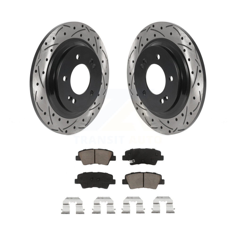 Drilled Slot Brake Rotor Ceramic Pad Rear Kit For Kia Optima Hyundai Sonata Soul