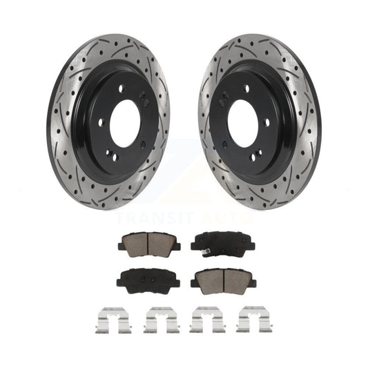 Drilled Slot Brake Rotor Ceramic Pad Rear Kit For Kia Optima Hyundai Sonata Soul