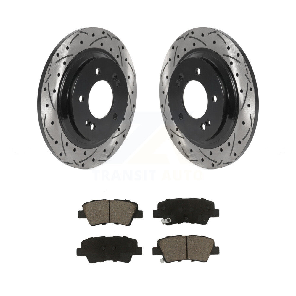 Drill Slot Brake Rotor Ceramic Pad Rear Kit For Hyundai Kia Sonata Elantra GT EV