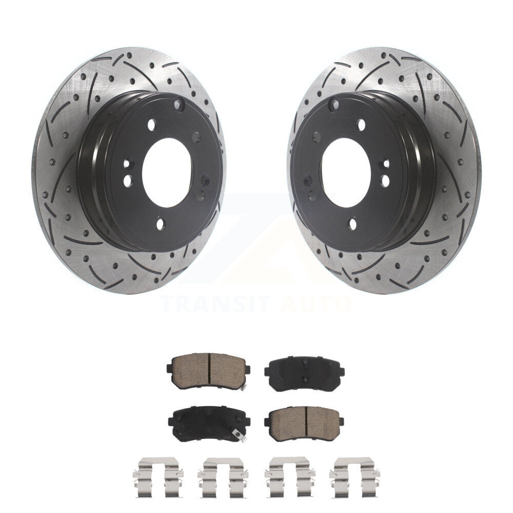 Drilled Slot Disc Brake Rotor Ceramic Pad Rear Kit For Hyundai Sonata Kia Optima