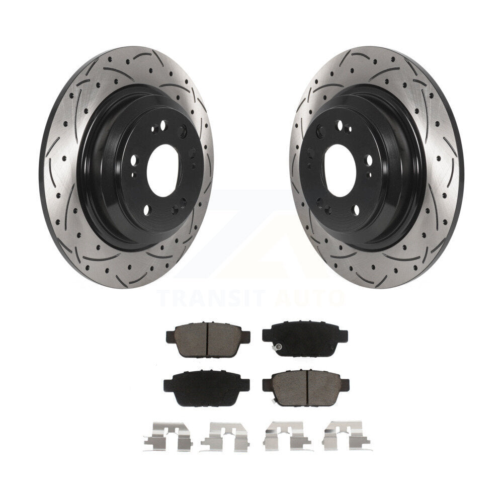 Coated Drilled Slot Disc Brake Rotor Ceramic Pad Rear Kit For 2009-2014 Acura TL