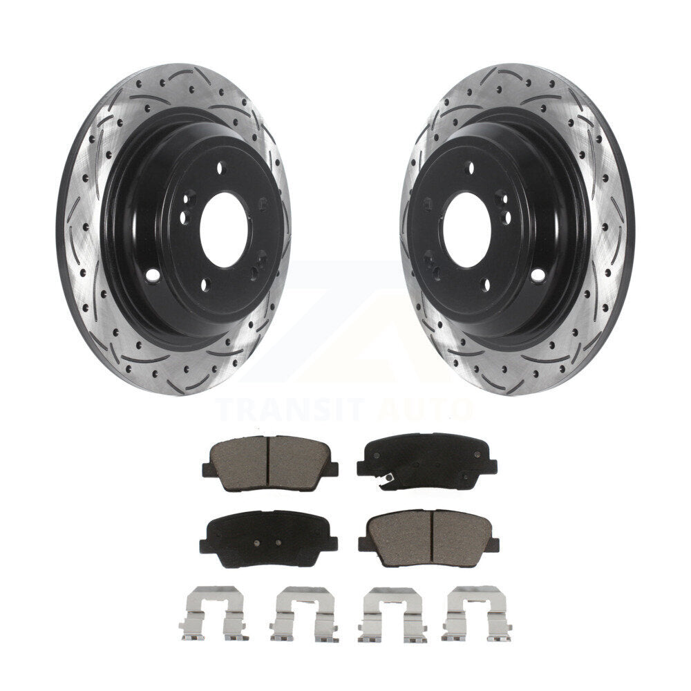 Coated Drilled Slotted Disc Brake Rotor Ceramic Pad Rear Kit For Hyundai Genesis