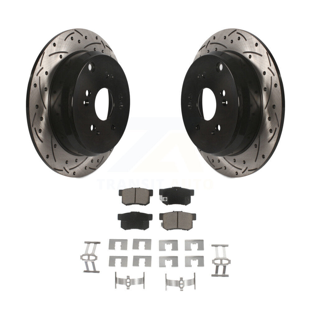 Coated Drilled Slotted Disc Brake Rotors And Ceramic Pads Rear Kit For Acura RDX
