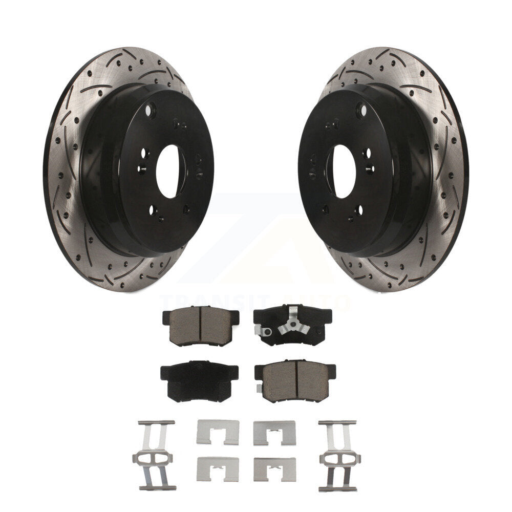 Coated Drill Slot Disc Brake Rotor Ceramic Pad Rear Kit For Honda CR-V Acura RDX