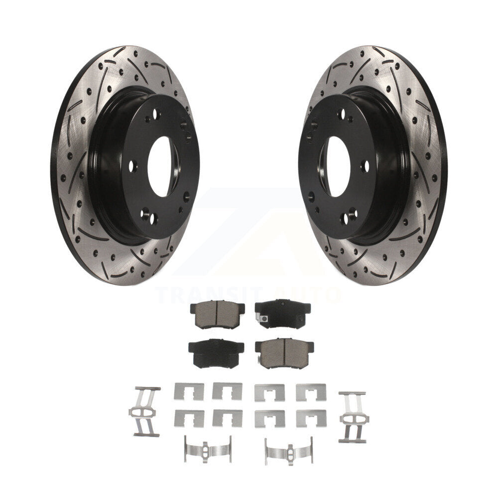 Drilled Slot Disc Brake Rotor Ceramic Pad Rear Kit For Honda Civic Acura CSX ILX