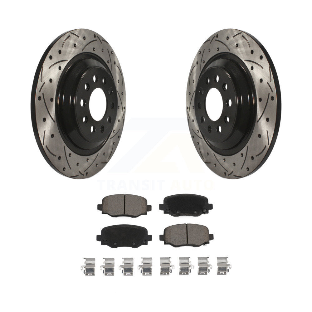 Coated Drilled Slotted Disc Brake Rotor & Ceramic Pad Rear Kit For Jeep Cherokee