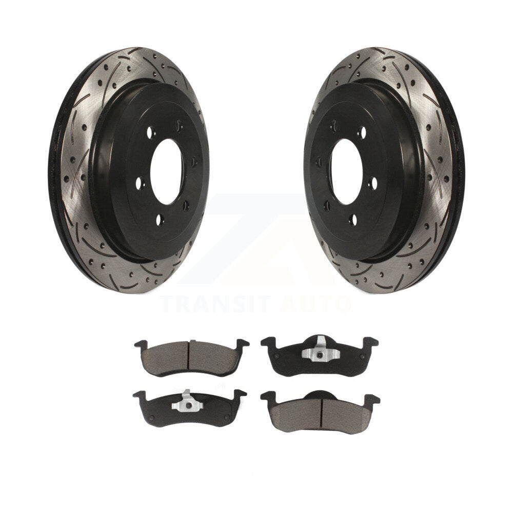 Drilled Slot Disc Brake Rotor & Ceramic Pad Rear Kit For Ford Expedition Lincoln