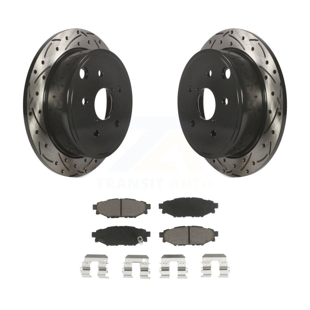 Coated Drilled Slotted Disc Brake Rotors And Ceramic Pad Rear Kit For Subaru WRX
