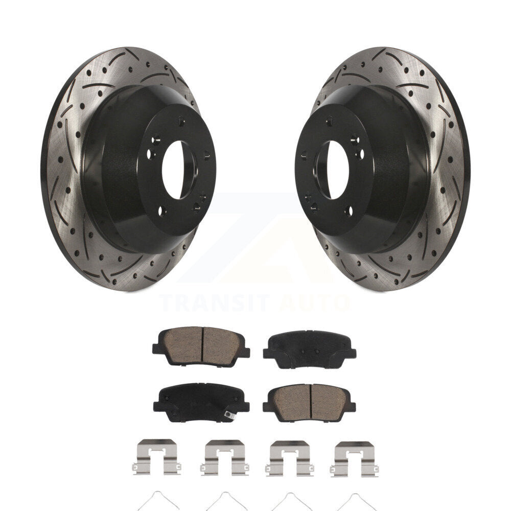 Drill Slot Brake Rotors Ceramic Pad Rear Kit For Kia Sorento Hyundai Santa Fe XL