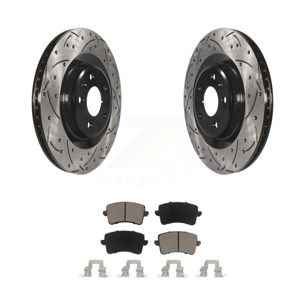 Drill Slot Brake Rotors Ceramic Pad Rear Kit For Audi Q5 S4 A4 Quattro S5 SQ5 A5