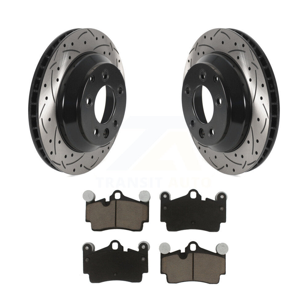 Drill Slot Brake Rotors Ceramic Pad Rear Kit For Audi Q7 Porsche Cayenne Touareg