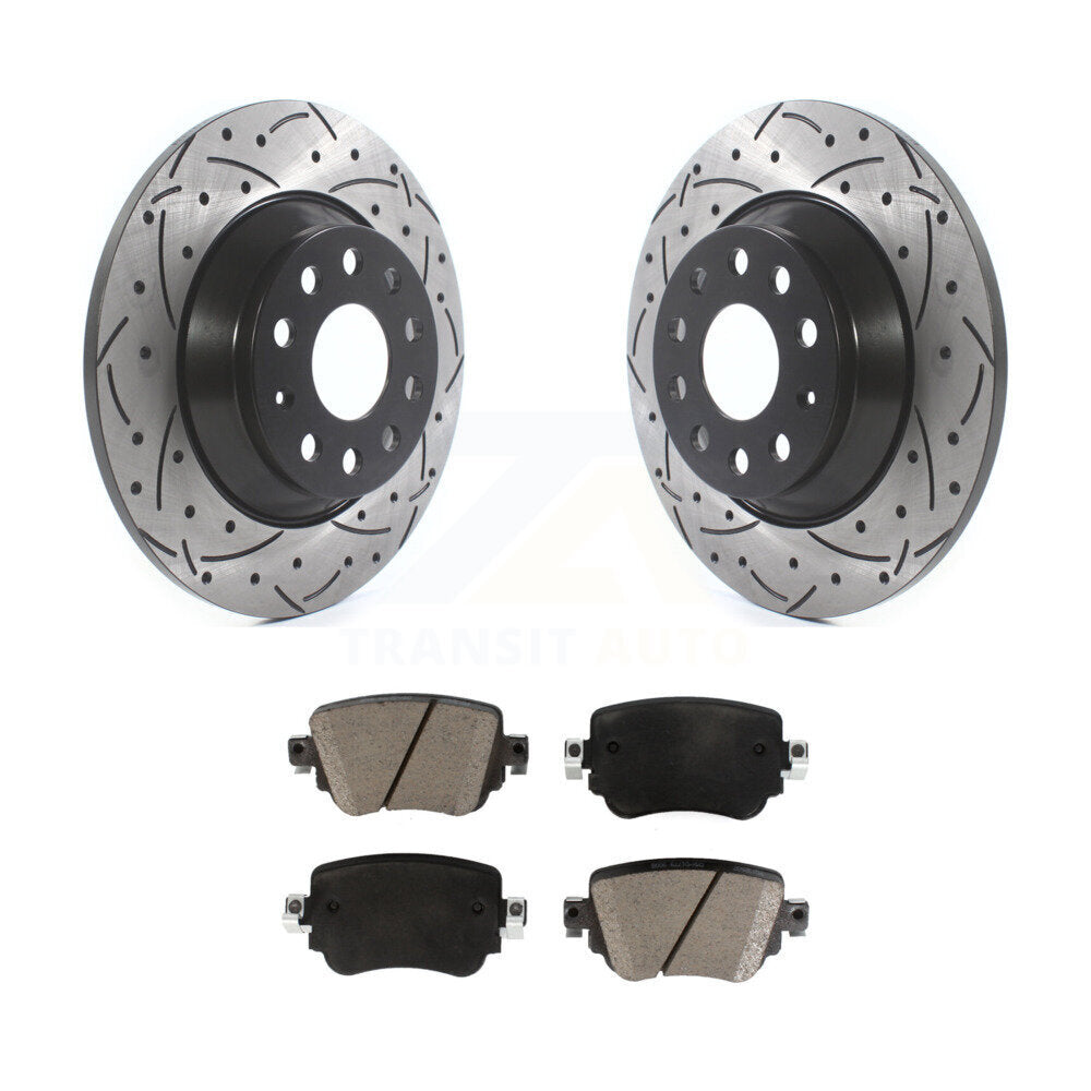 Drilled Slot Disc Brake Rotor Ceramic Pad Rear Kit For 2016-2018 Audi Q3 Quattro