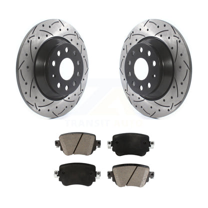Drilled Slot Disc Brake Rotor Ceramic Pad Rear Kit For 2016-2018 Audi Q3 Quattro