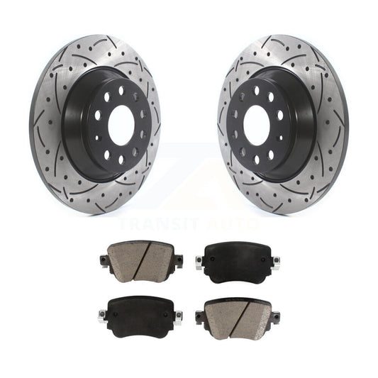 Drilled Slot Disc Brake Rotor Ceramic Pad Rear Kit For 2016-2018 Audi Q3 Quattro
