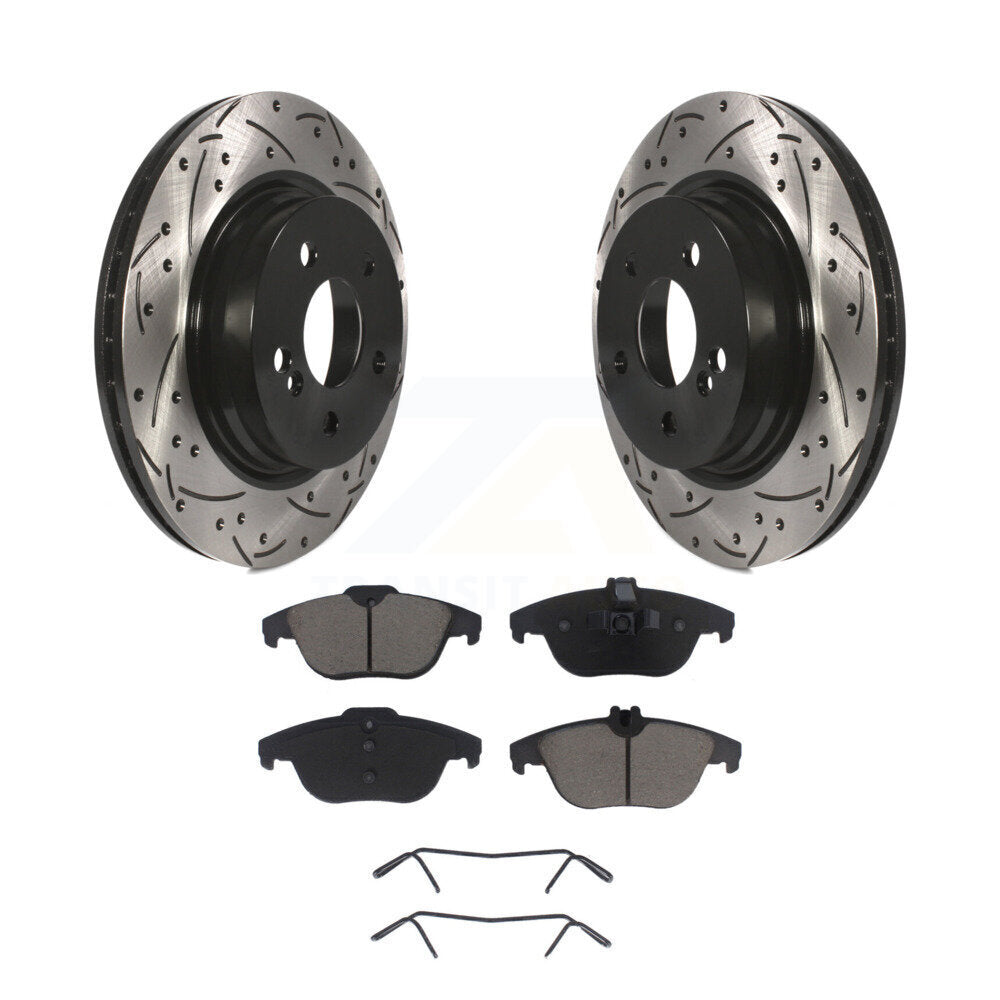 Drilled Slot Brake Rotor & Ceramic Pad Rear Kit For Mercedes-Benz C300 C350 E350