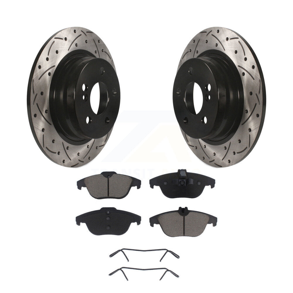 Drilled Slot Brake Rotor & Ceramic Pad Rear Kit For Mercedes-Benz C300 C250 C230