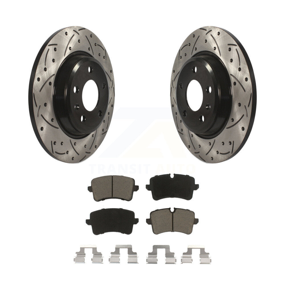 Coated Drilled Slot Disc Brake Rotor Ceramic Pad Rear Kit For Audi A7 Quattro A6