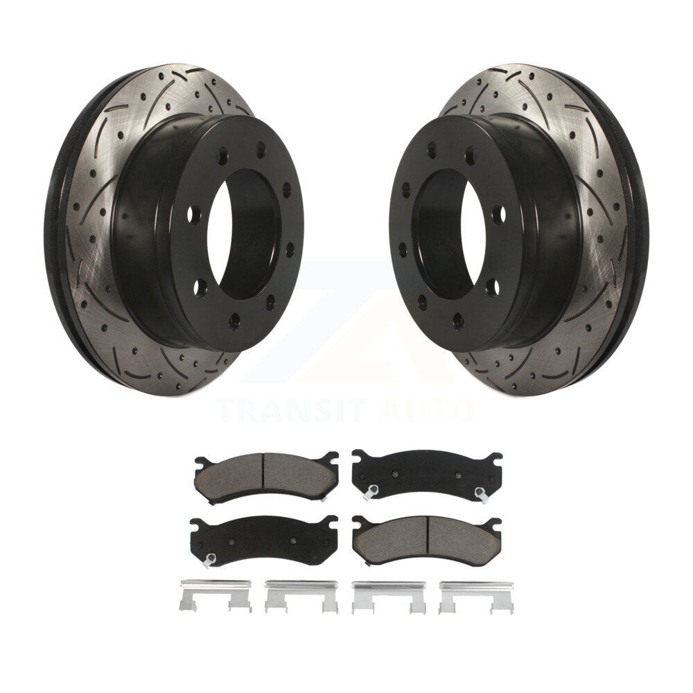 Drill Slot Brake Rotors Ceramic Pad Rear Kit For Chevrolet GMC Sierra 2500 HD XL