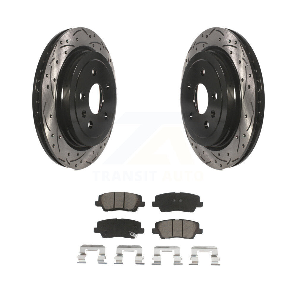 Coated Drilled Slotted Disc Brake Rotors & Ceramic Pad Rear Kit For Cadillac CTS