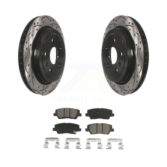 Coated Drilled Slotted Disc Brake Rotors & Ceramic Pad Rear Kit For Cadillac CTS