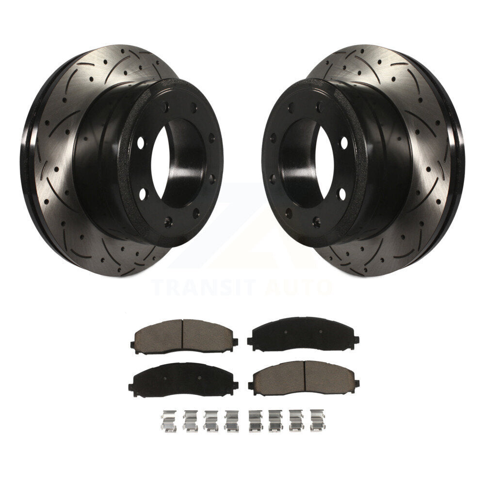 Drill Slot Disc Brake Rotor Ceramic Pad Rear Kit For Ford F-350 Super Duty F-250