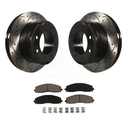 Drill Slot Disc Brake Rotor Ceramic Pad Rear Kit For Ford F-350 Super Duty F-250