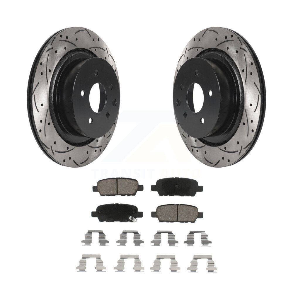 Coated Drilled Slot Disc Brake Rotor & Ceramic Pad Rear Kit For INFINITI G35 Q60