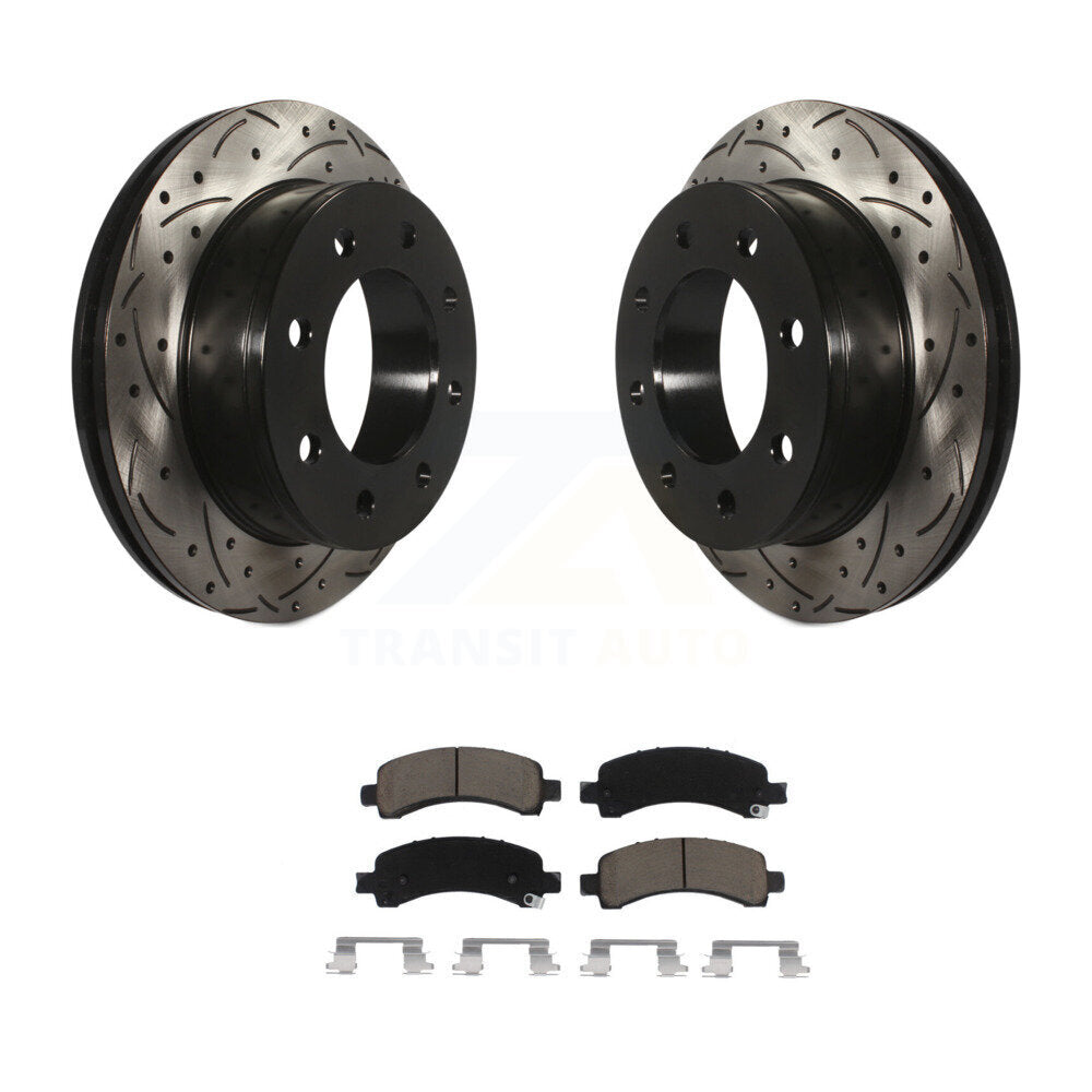 Drilled Slot Brake Rotor Ceramic Pad Rear Kit For GMC Chevrolet Savana 3500 2500