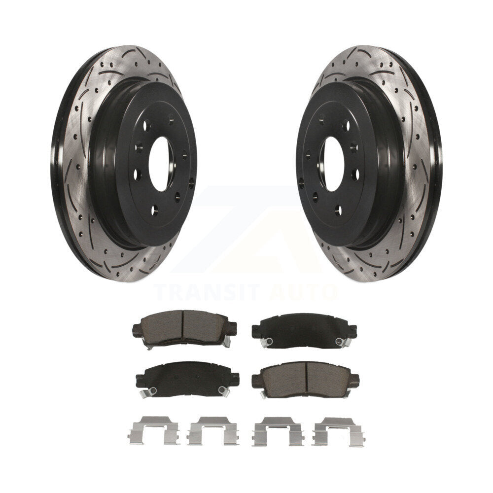 Drill Slot Brake Rotors Ceramic Pad Rear Kit For GMC Acadia Buick Enclave Saturn