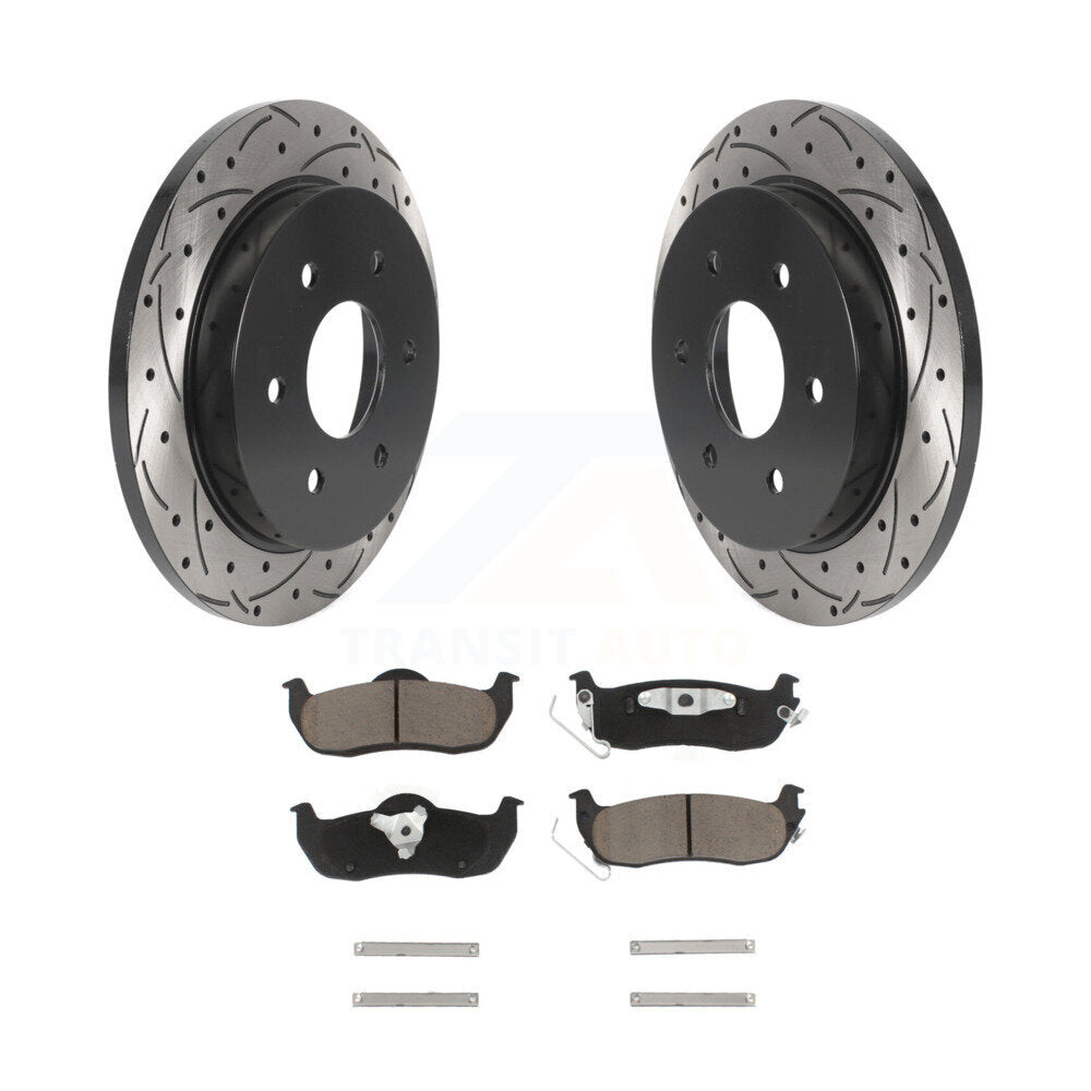 Drilled Slot Brake Rotor & Ceramic Pad Rear Kit For Nissan TITAN Armada INFINITI