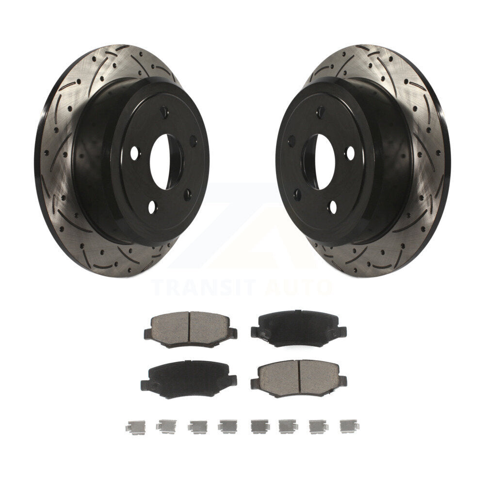 Coated Drilled Slot Disc Brake Rotor & Ceramic Pad Rear Kit For Jeep Wrangler JK