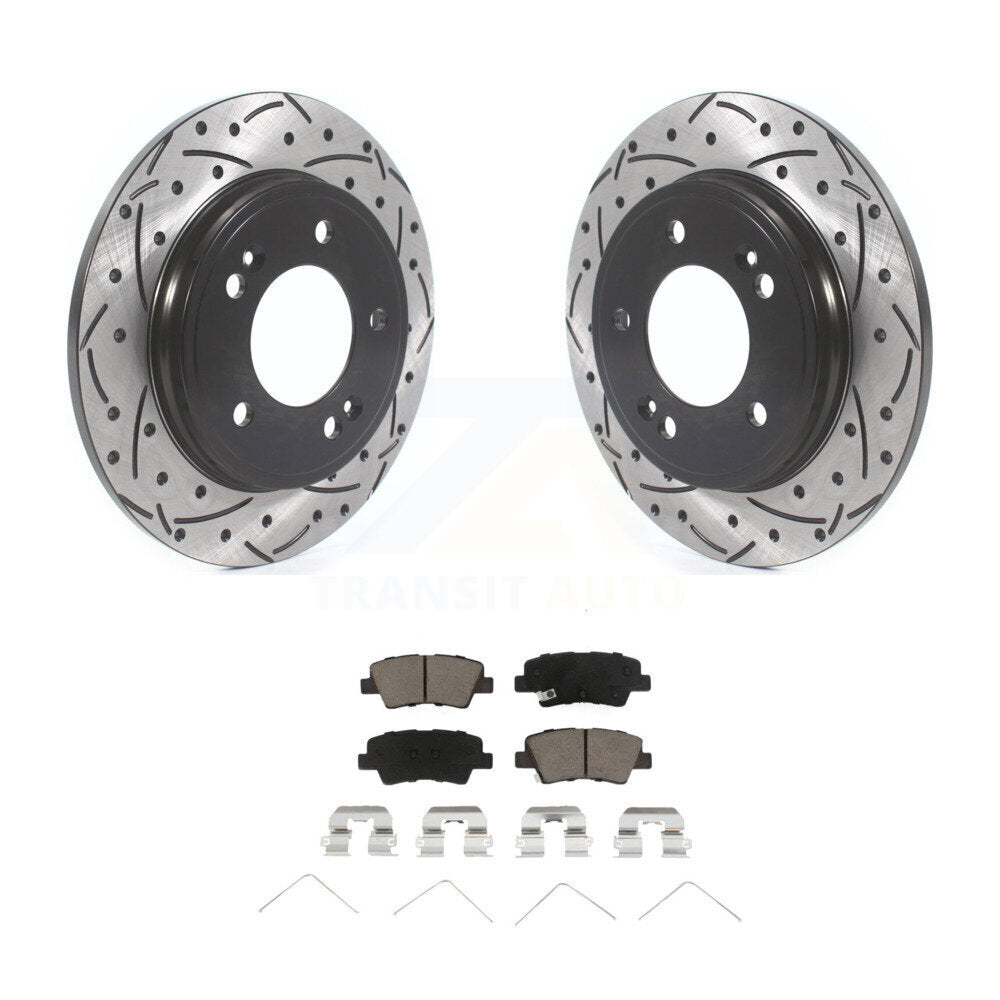 Drilled Slot Brake Rotor Ceramic Pad Rear Kit For Hyundai Elantra Ioniq Kia Niro