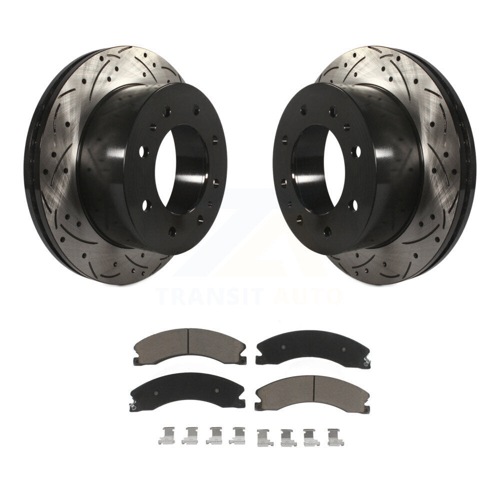 Drilled Slot Brake Rotor & Ceramic Pad Rear Kit For GMC Chevrolet Sierra 2500 HD