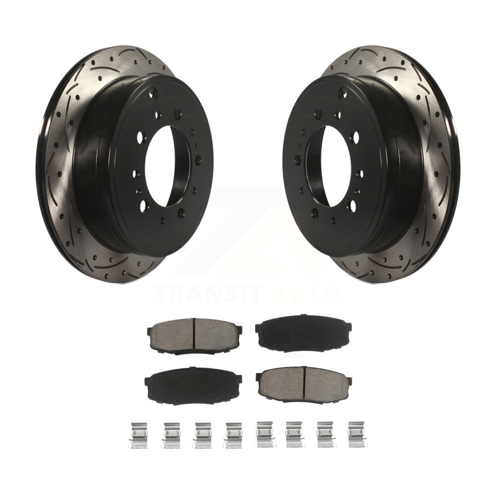 Drill Slot Brake Rotor Ceramic Pad Rear Kit For Toyota Tundra Sequoia Lexus Land