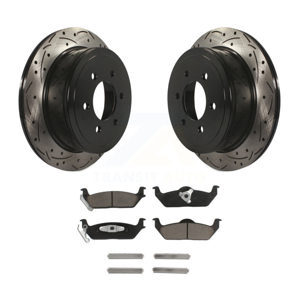 Drill Slot Disc Brake Rotors Ceramic Pad Rear Kit For Ford F-150 Lincoln Mark LT