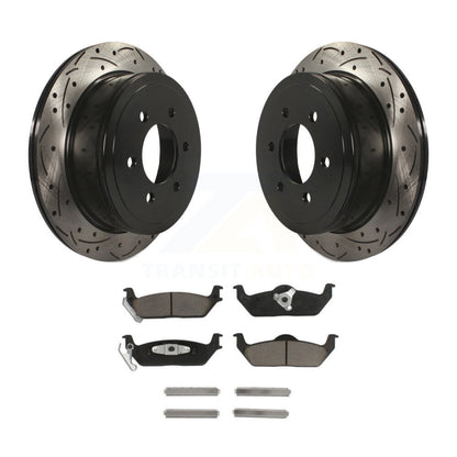 Drill Slot Disc Brake Rotors Ceramic Pad Rear Kit For Ford F-150 Lincoln Mark LT
