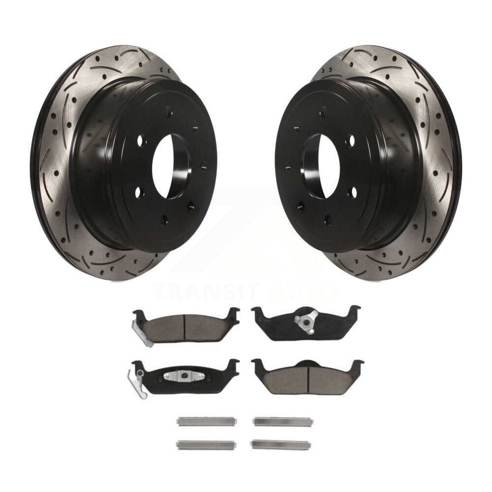 Drill Slot Disc Brake Rotors Ceramic Pad Rear Kit For Ford F-150 Lincoln Mark LT