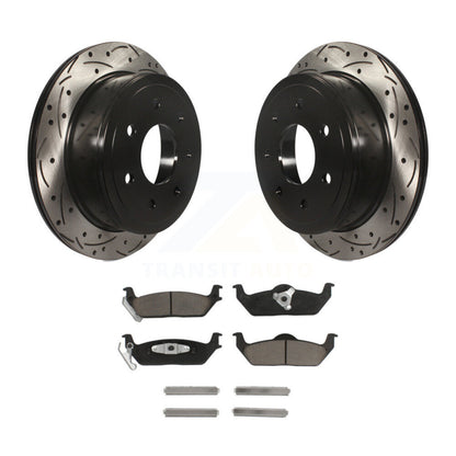 Drill Slot Disc Brake Rotors Ceramic Pad Rear Kit For Ford F-150 Lincoln Mark LT