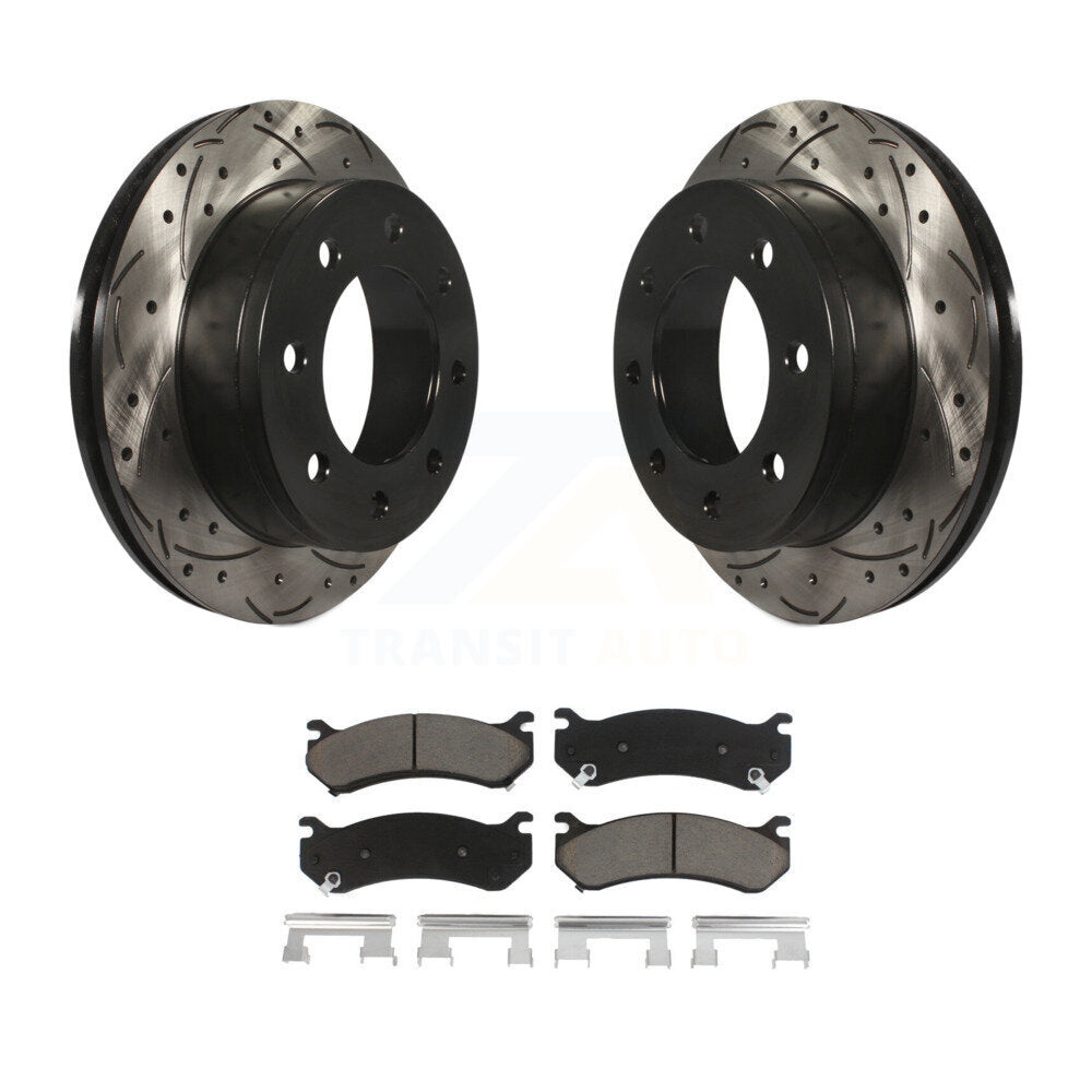 Drill Slot Brake Rotors Ceramic Pad Rear Kit For Chevrolet GMC Sierra 2500 HD H2