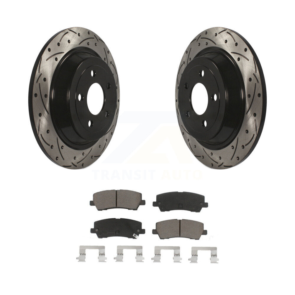 Coated Drilled Slotted Disc Brake Rotors & Ceramic Pad Rear Kit For Ford Mustang