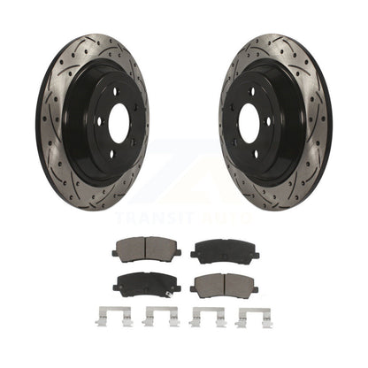 Coated Drilled Slotted Disc Brake Rotors & Ceramic Pad Rear Kit For Ford Mustang