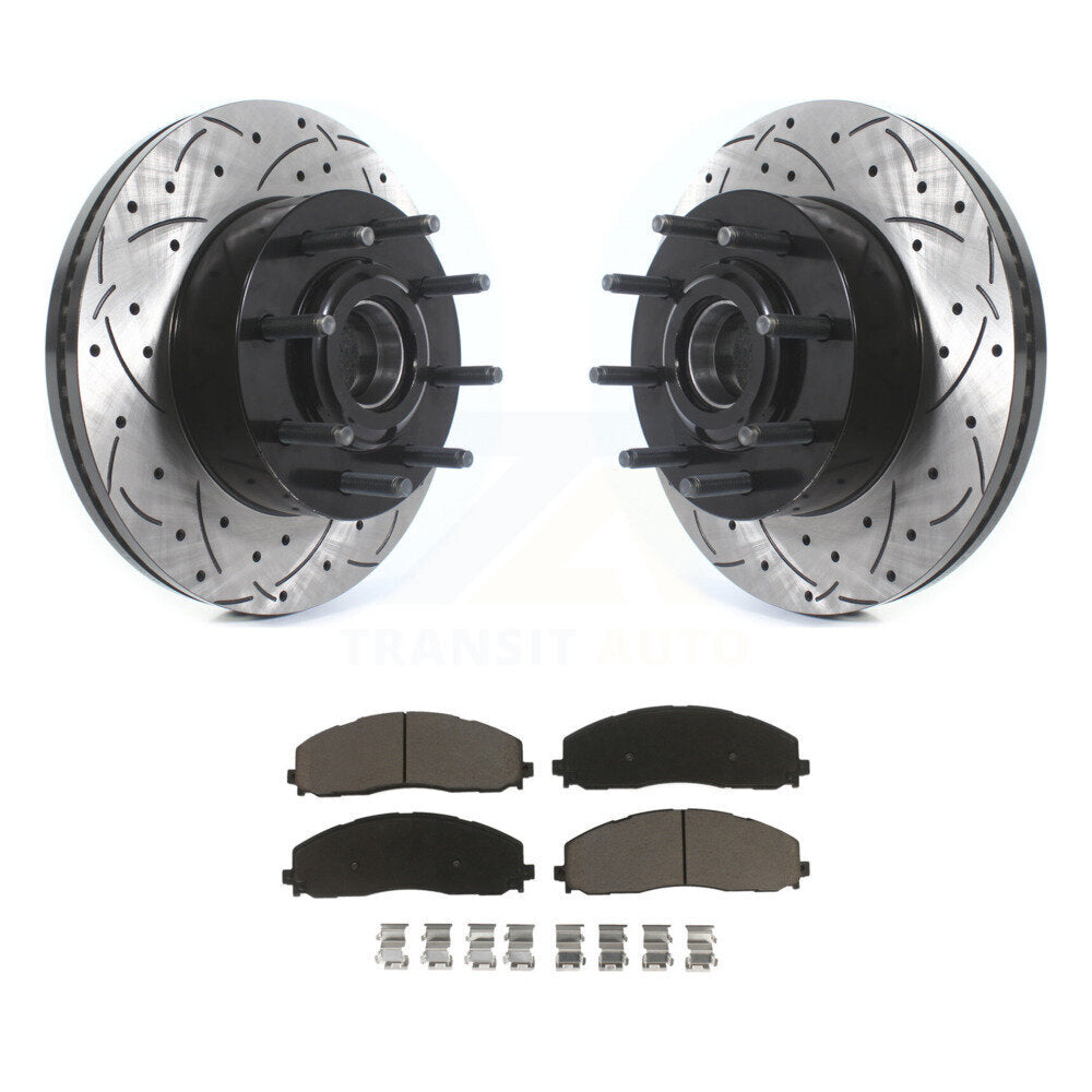 Drill Slot Brake Rotor Hub Ceramic Pad Front Kit For Ford F-350 Super Duty F-250