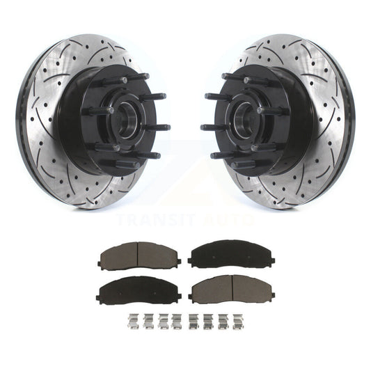 Drill Slot Brake Rotor Hub Ceramic Pad Front Kit For Ford F-350 Super Duty F-250