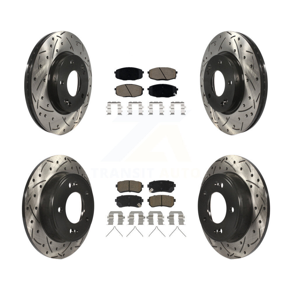 Drilled Slot Brake Rotors Ceramic Pad Front Rear Kit For Hyundai Kona Kia Seltos